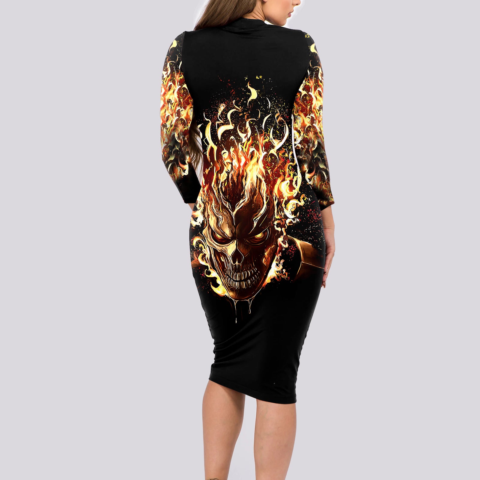 fire-skull-long-sleeve-bodycon-dress-flame-skull-ride-or-die