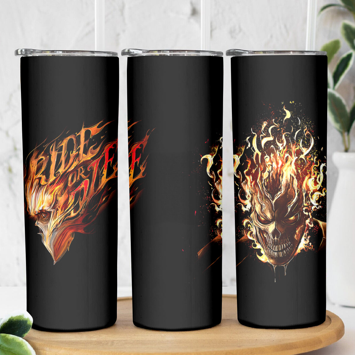 Fire Skull Skinny Tumbler Flame SKull Ride Or Die