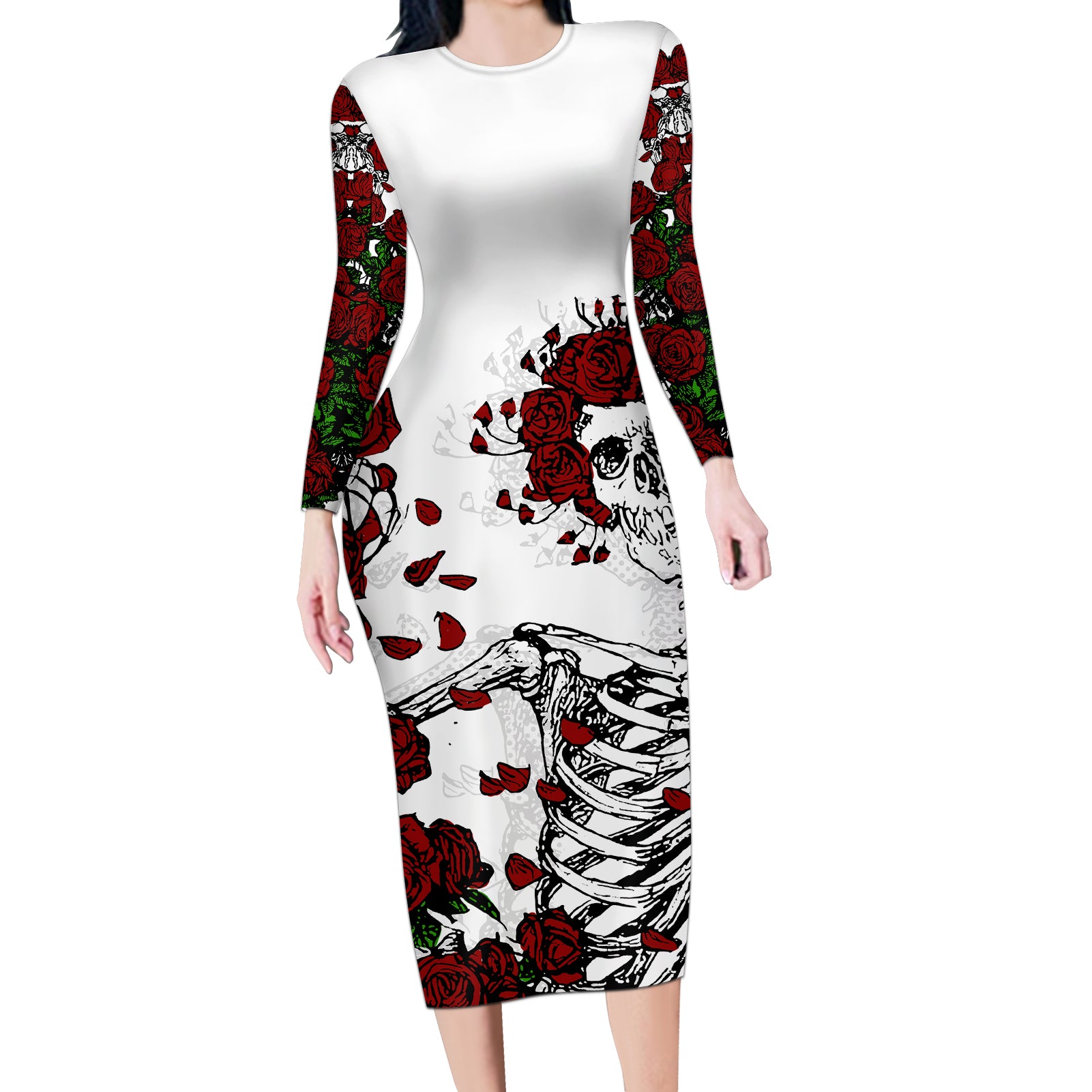rose-skull-long-sleeve-bodycon-dress-rose-skull-day-of-the-dead