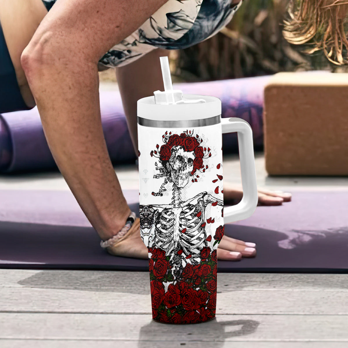 Rose Skull Tumbler With Handle Rose Skull Day Of The Dead