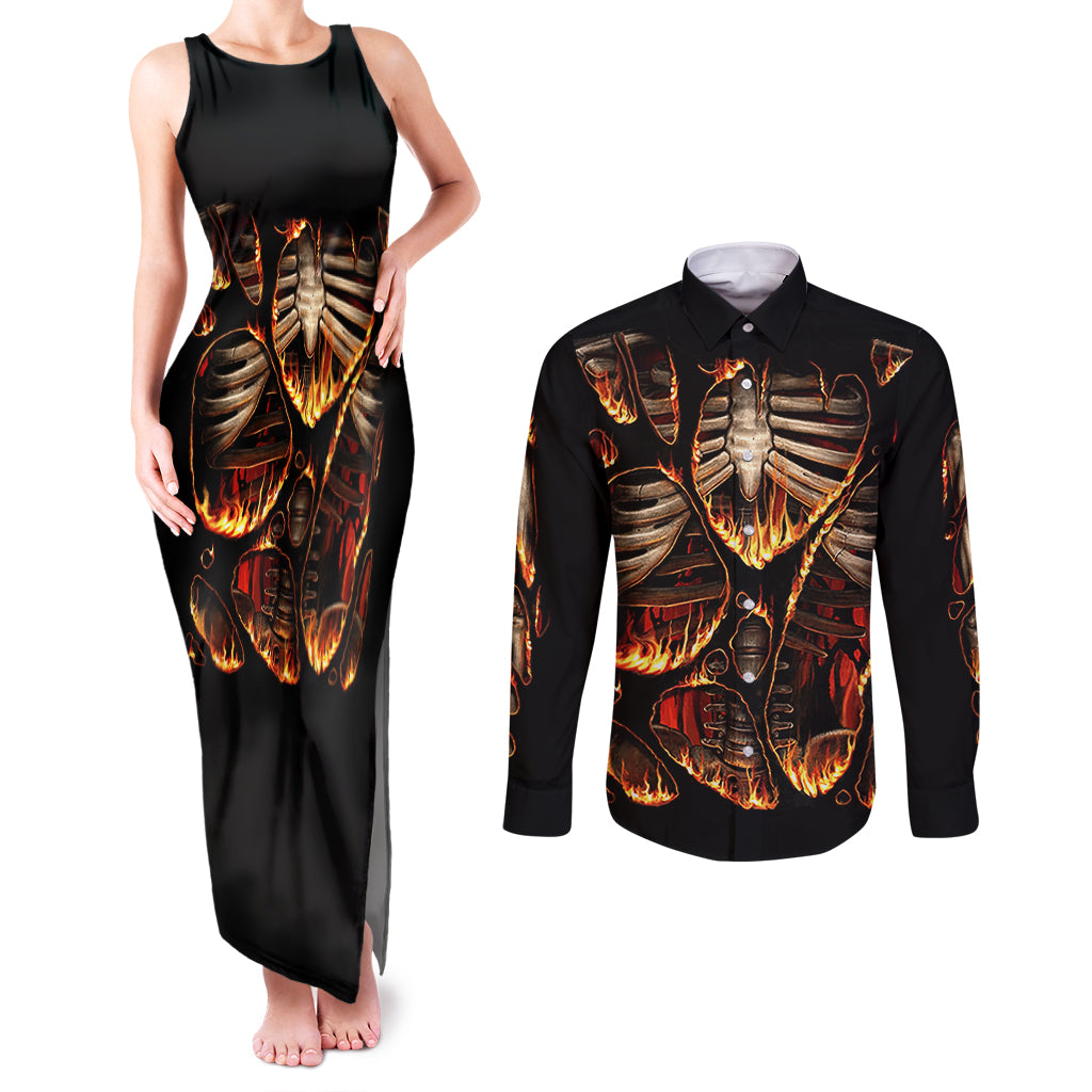 flame-skull-couples-matching-tank-maxi-dress-and-long-sleeve-button-shirts-flame-skeleton-inside-my-body