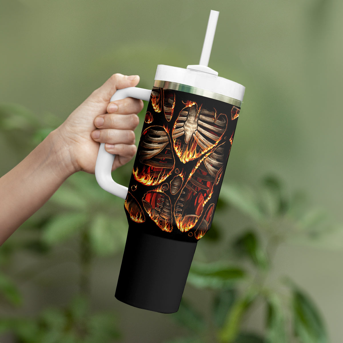 Flame Skull Tumbler With Handle Flame Skeleton Inside My Body