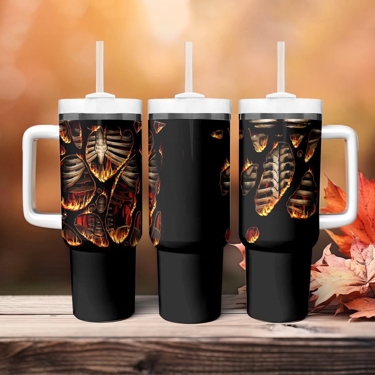 Flame Skull Tumbler With Handle Flame Skeleton Inside My Body