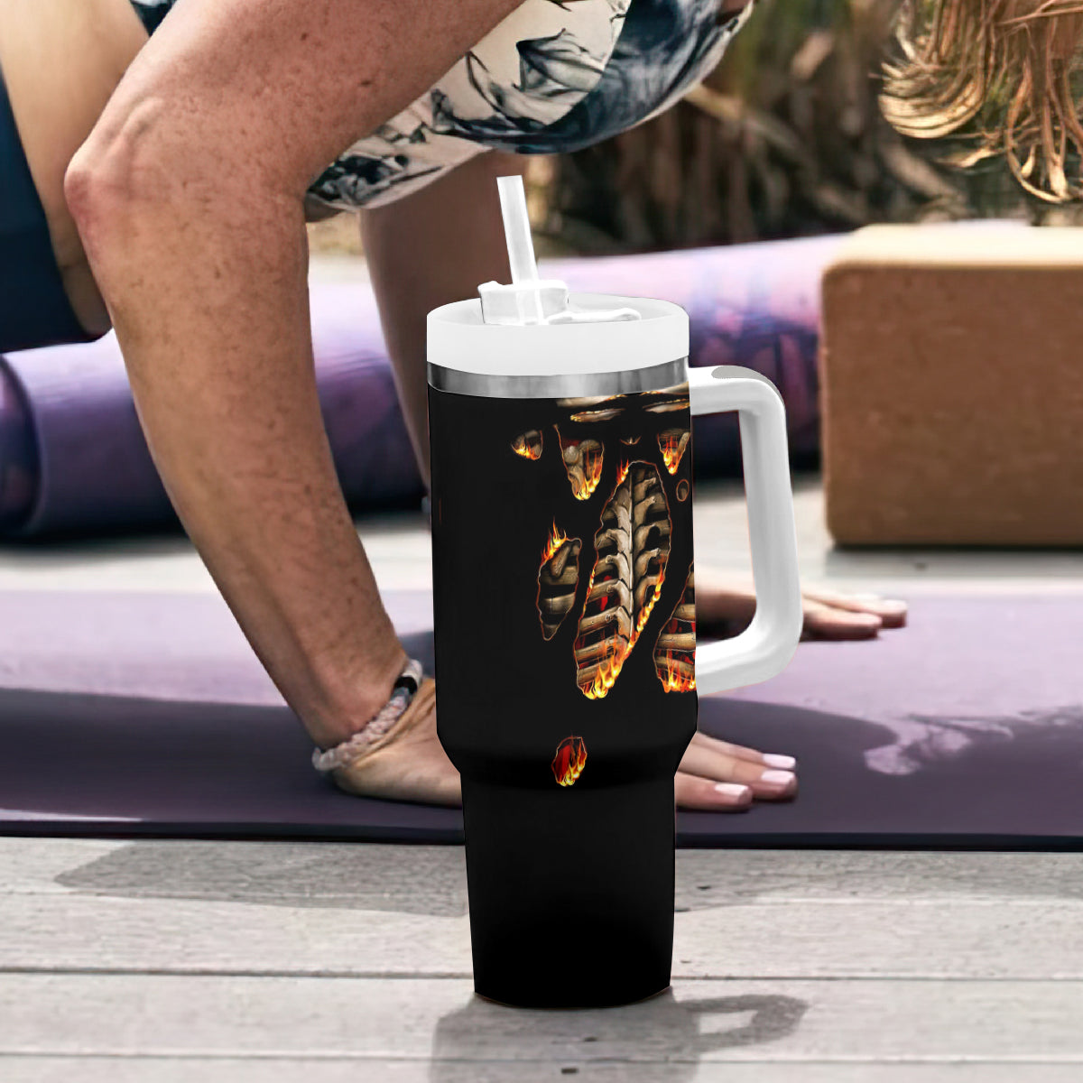 Flame Skull Tumbler With Handle Flame Skeleton Inside My Body