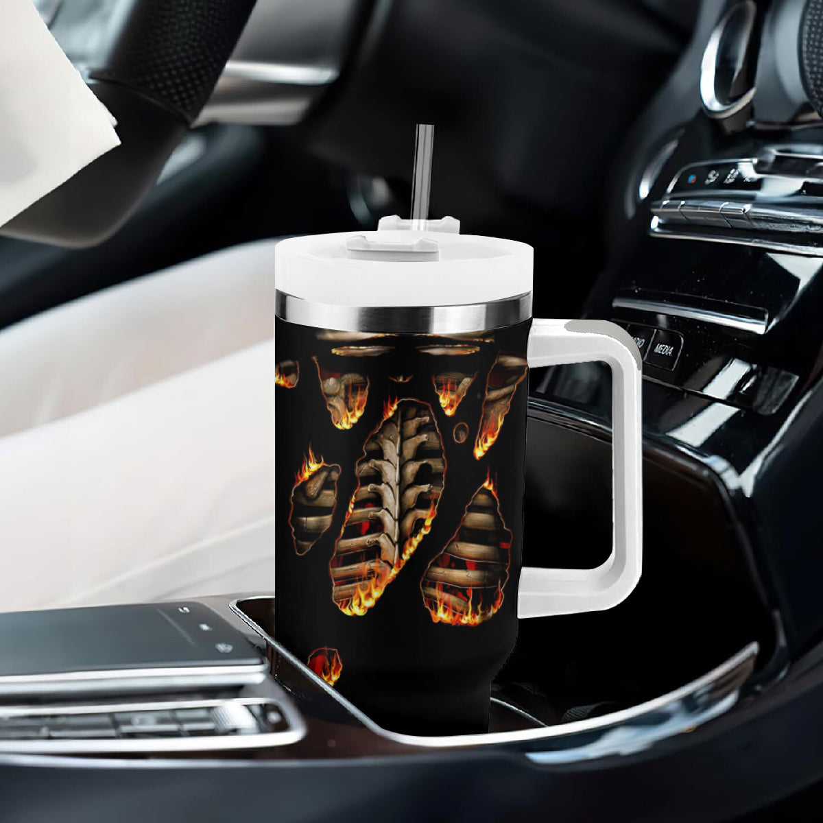 Flame Skull Tumbler With Handle Flame Skeleton Inside My Body