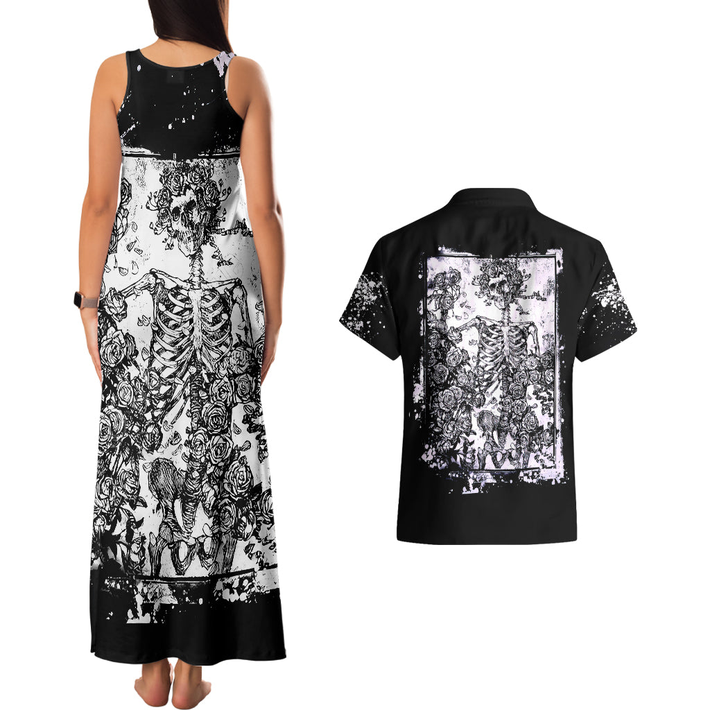 rose-skull-couples-matching-tank-maxi-dress-and-hawaiian-shirt-white-rose-skull-day-of-the-dead