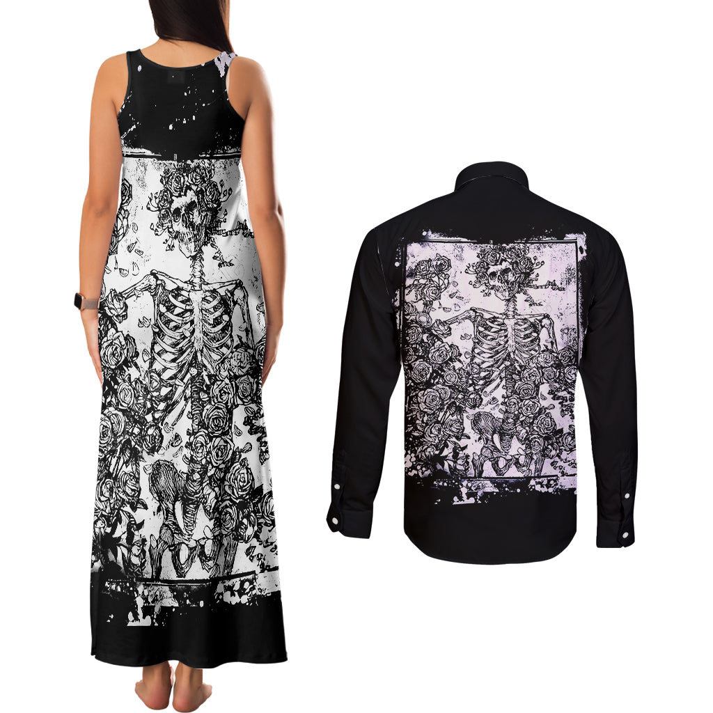 rose-skull-couples-matching-tank-maxi-dress-and-long-sleeve-button-shirts-white-rose-skull-day-of-the-dead
