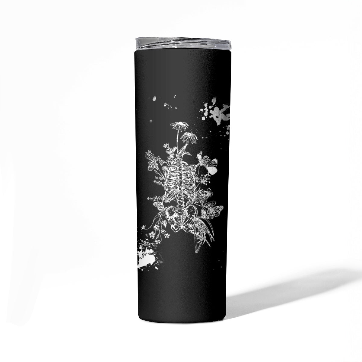 Rose Skull Skinny Tumbler White Rose Skull Day Of The Dead