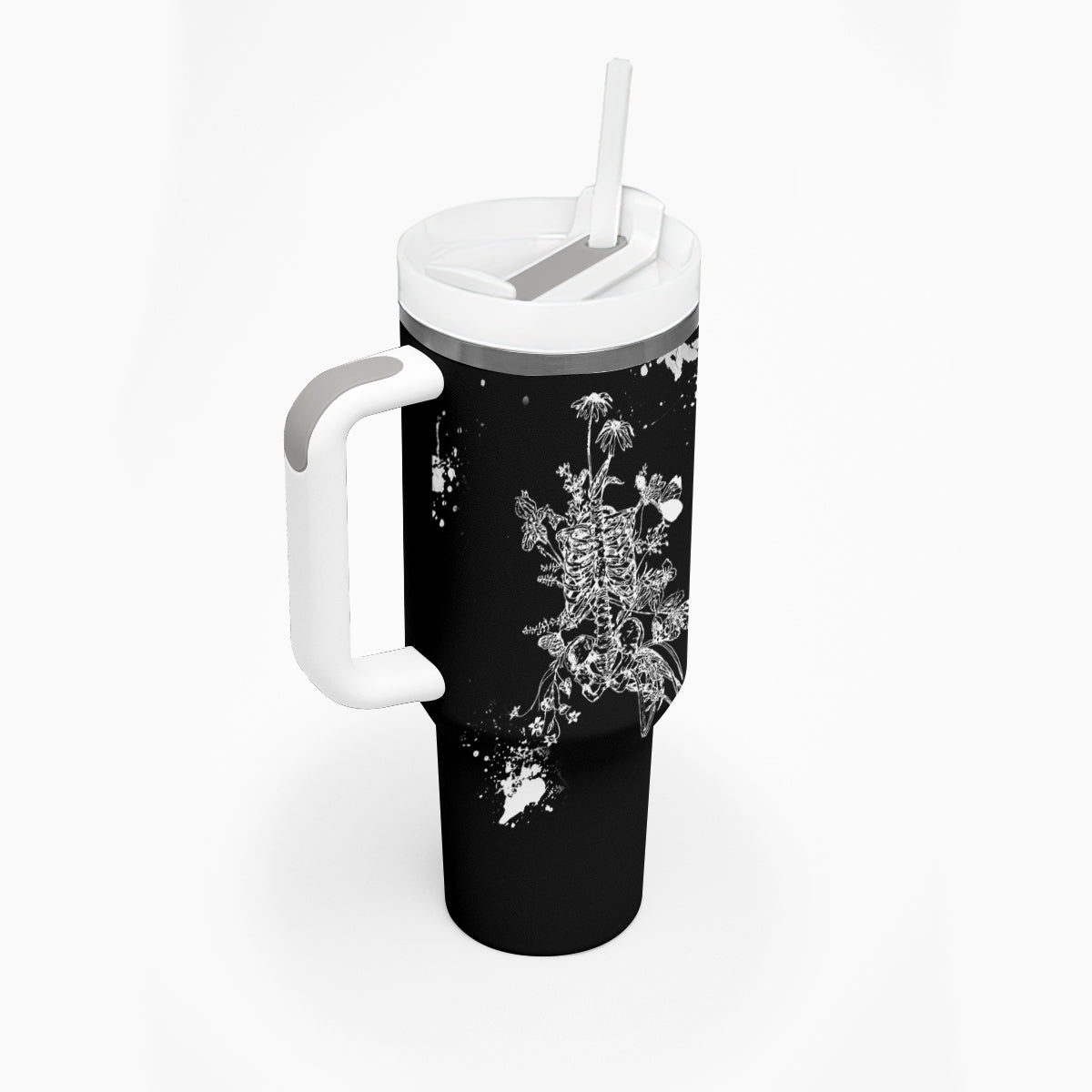 Rose Skull Tumbler With Handle White Rose Skull Day Of The Dead