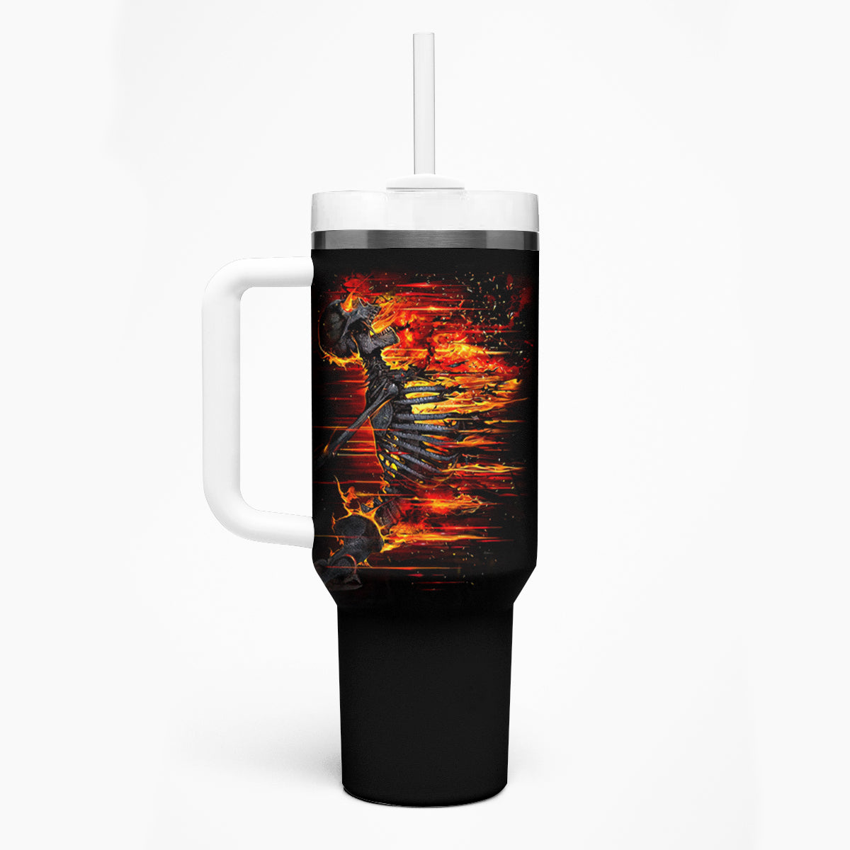 Fire Skull Tumbler With Handle Dead Fire Skeleton Scream