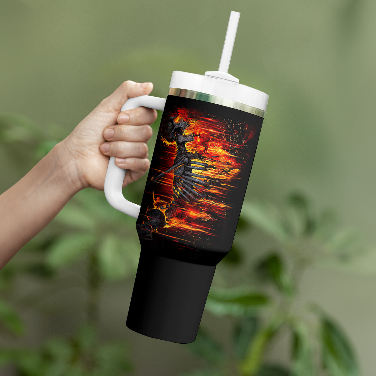 Fire Skull Tumbler With Handle Dead Fire Skeleton Scream