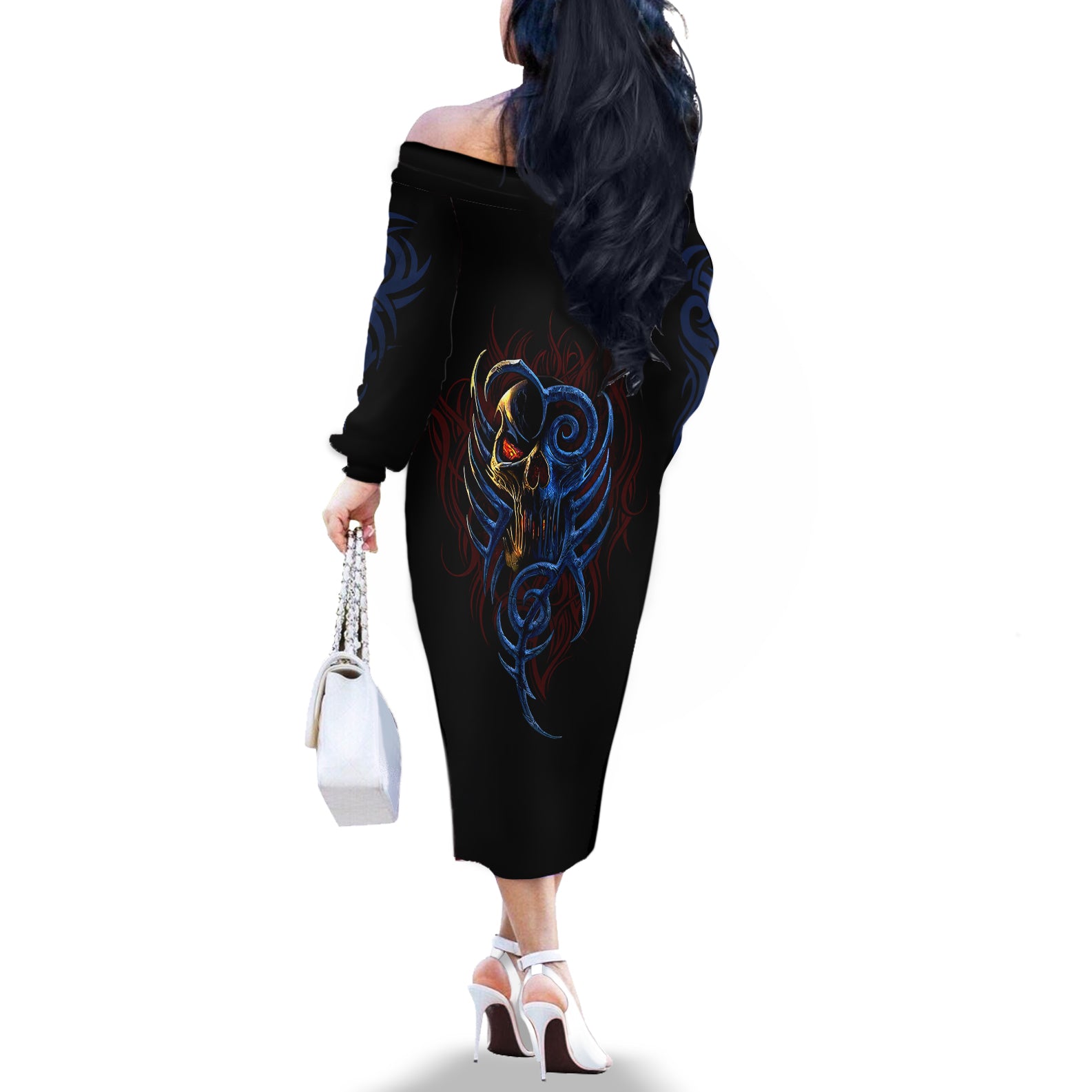 devil-skull-off-the-shoulder-long-sleeve-dress-devil-face-scream