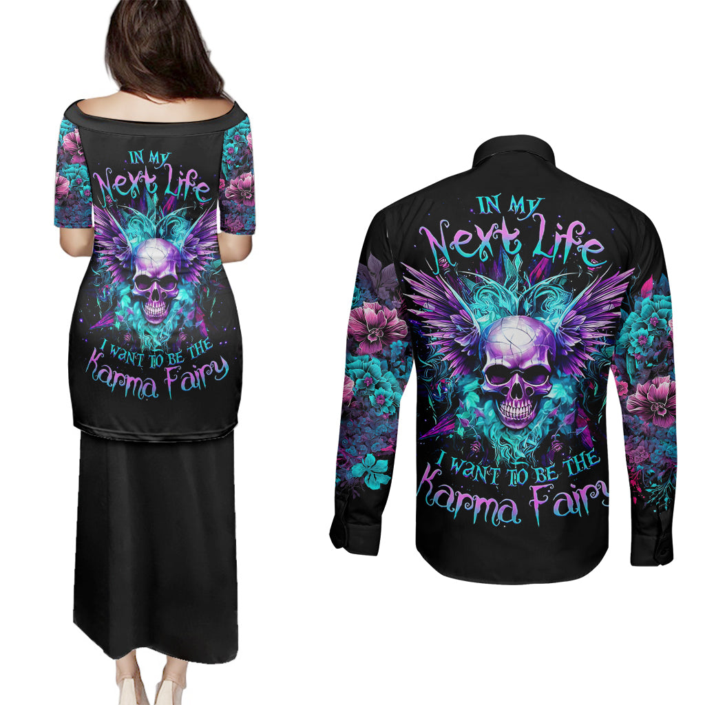 wings-skull-couples-matching-puletasi-dress-and-long-sleeve-button-shirts-want-to-be-karma-fairy-rose-skull