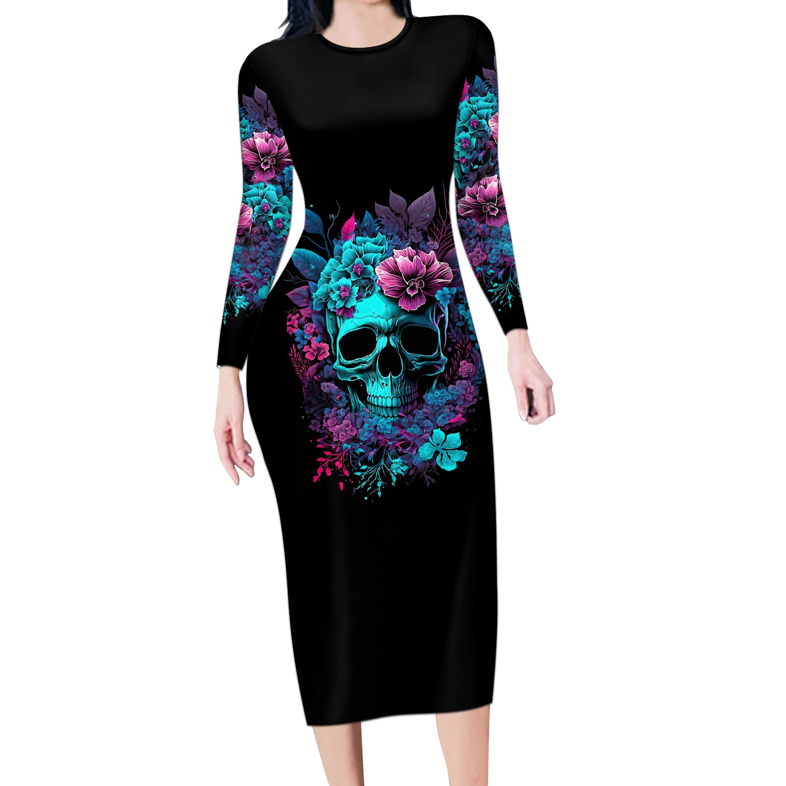 wings-skull-long-sleeve-bodycon-dress-want-to-be-karma-fairy-rose-skull