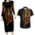 tattoo-skull-couples-matching-long-sleeve-bodycon-dress-and-hawaiian-shirt-golden-skull-face-tattoo