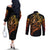 tattoo-skull-couples-matching-off-the-shoulder-long-sleeve-dress-and-long-sleeve-button-shirts-golden-skull-face-tattoo