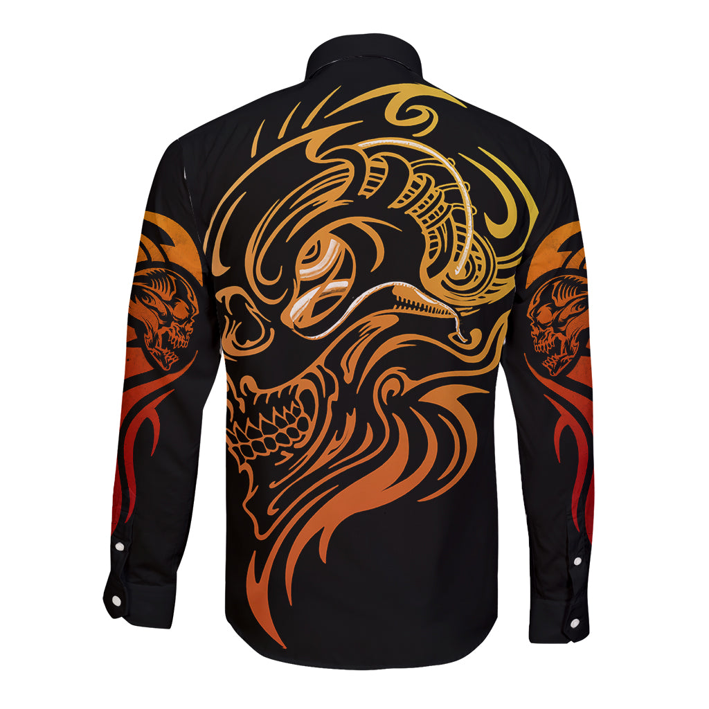 tattoo-skull-long-sleeve-button-shirt-golden-skull-face-tattoo