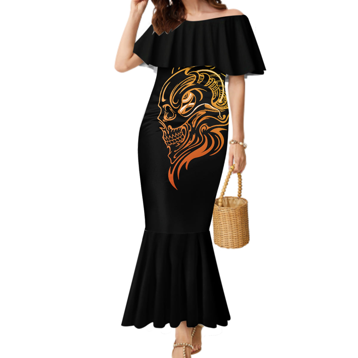 tattoo-skull-mermaid-dress-golden-skull-face-tattoo