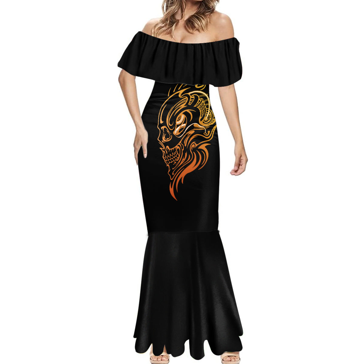 tattoo-skull-mermaid-dress-golden-skull-face-tattoo