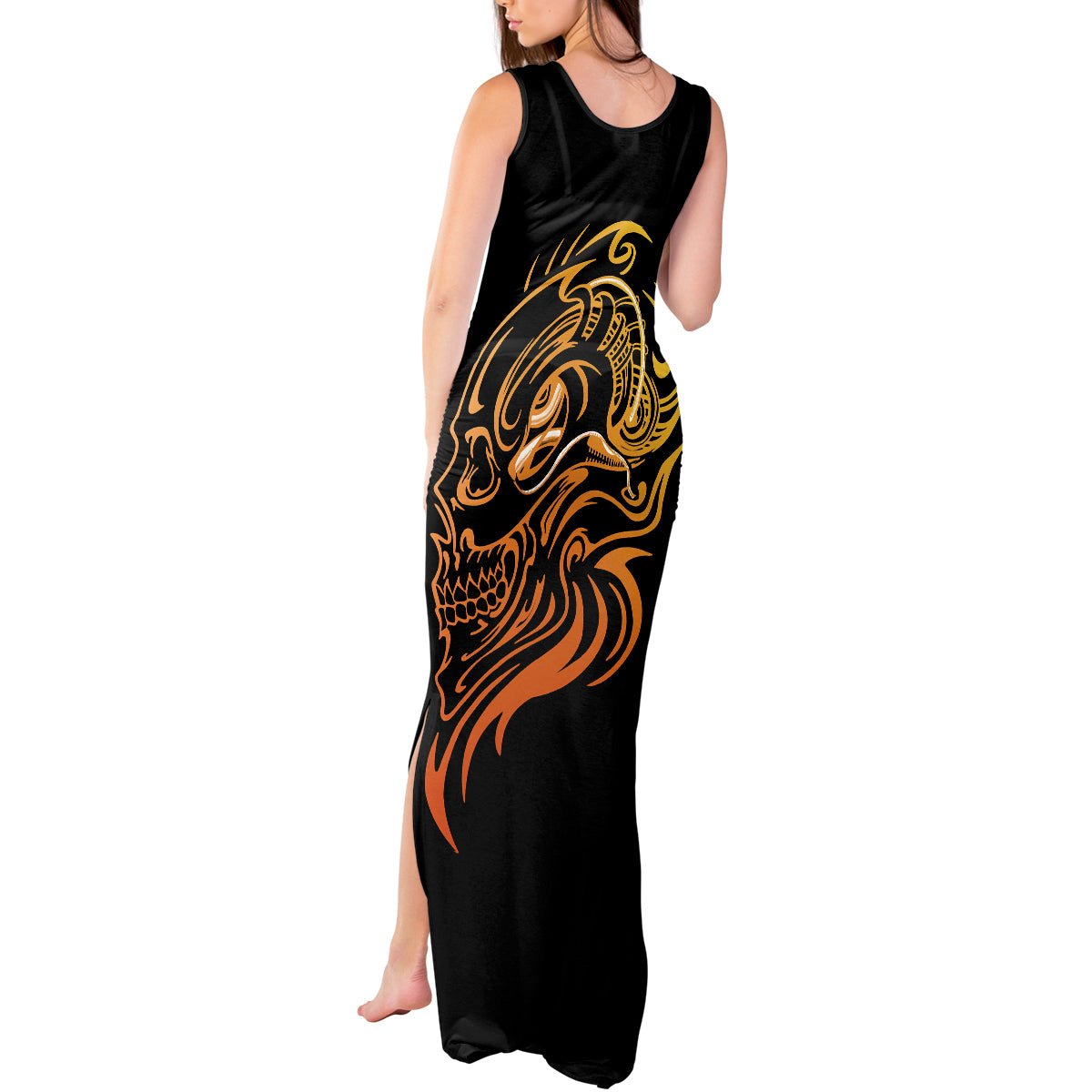 tattoo-skull-tank-maxi-dress-golden-skull-face-tattoo