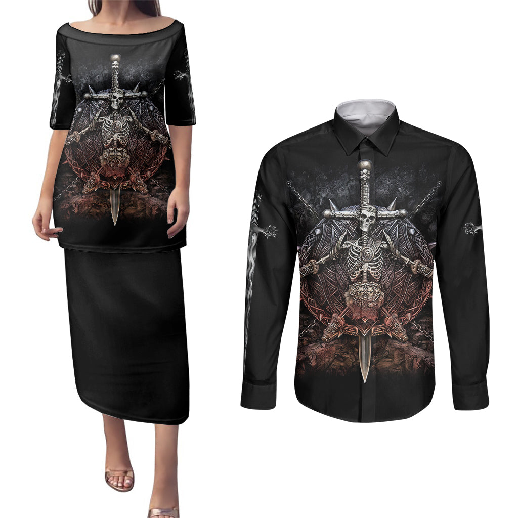 warrior-skull-couples-matching-puletasi-dress-and-long-sleeve-button-shirts-skull-warrior-viking