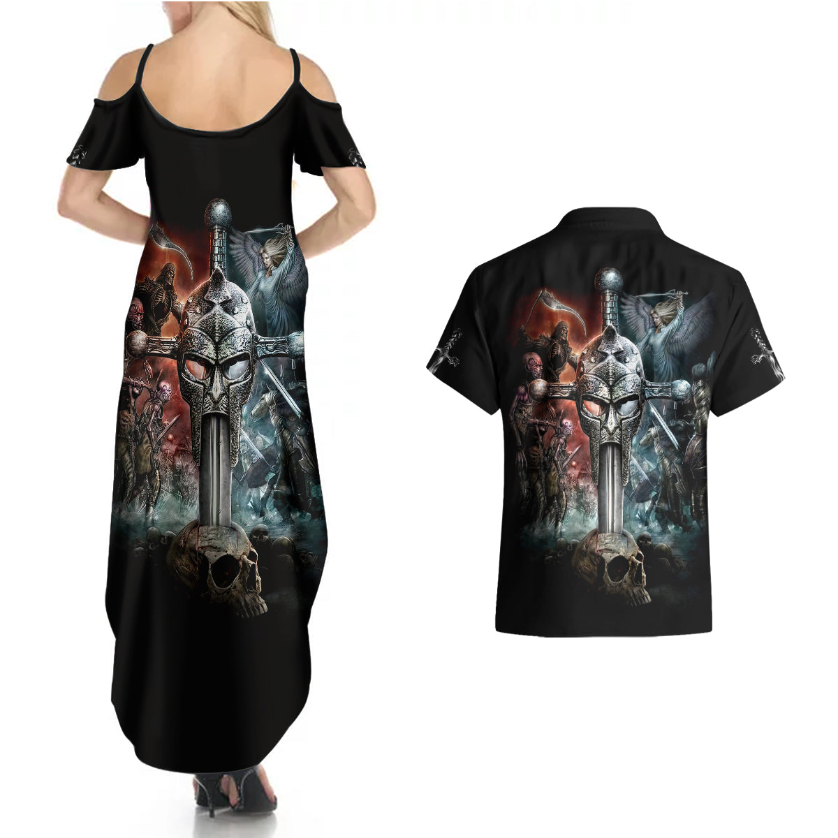 warrior-skull-couples-matching-summer-maxi-dress-and-hawaiian-shirt-skull-warrior-viking