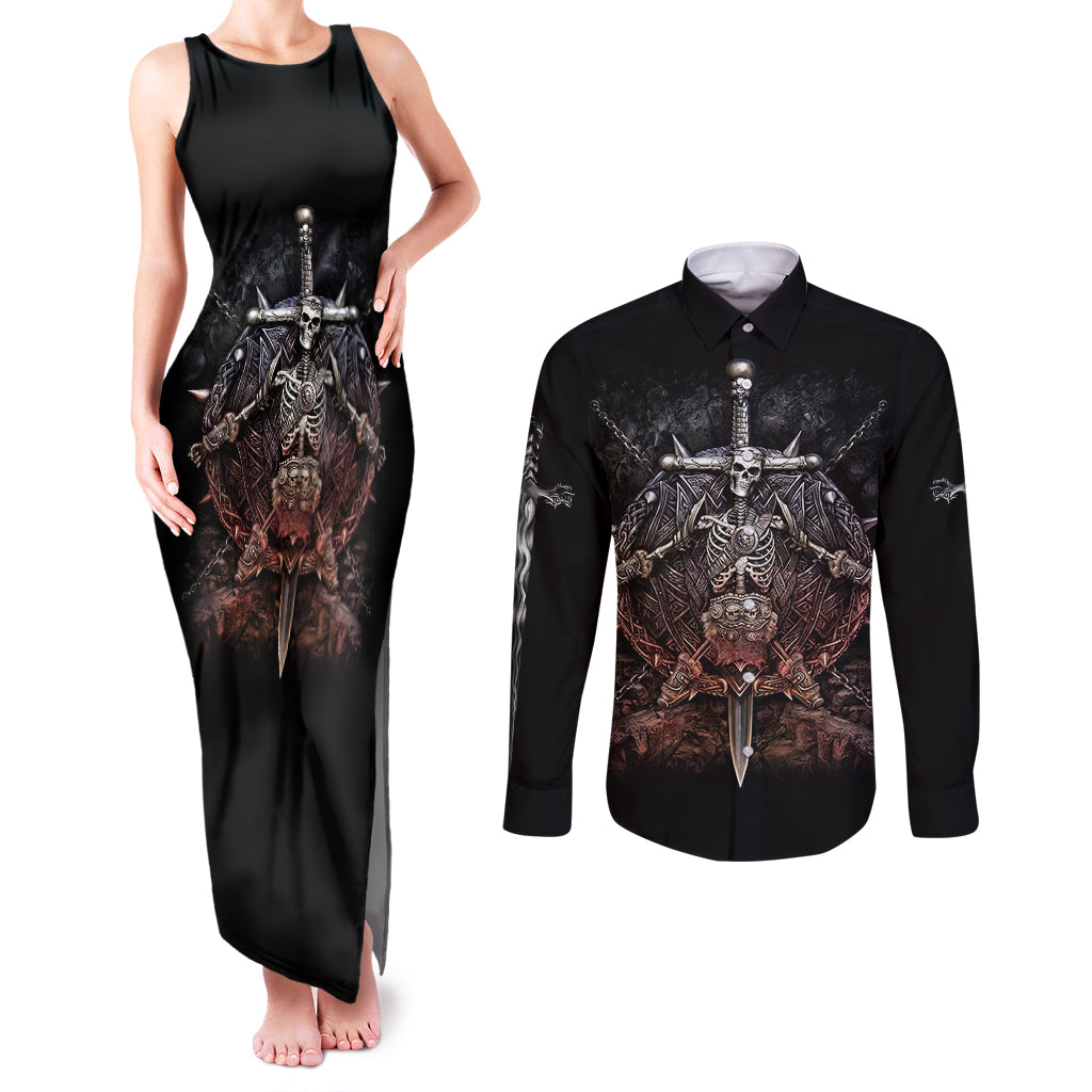 warrior-skull-couples-matching-tank-maxi-dress-and-long-sleeve-button-shirts-skull-warrior-viking