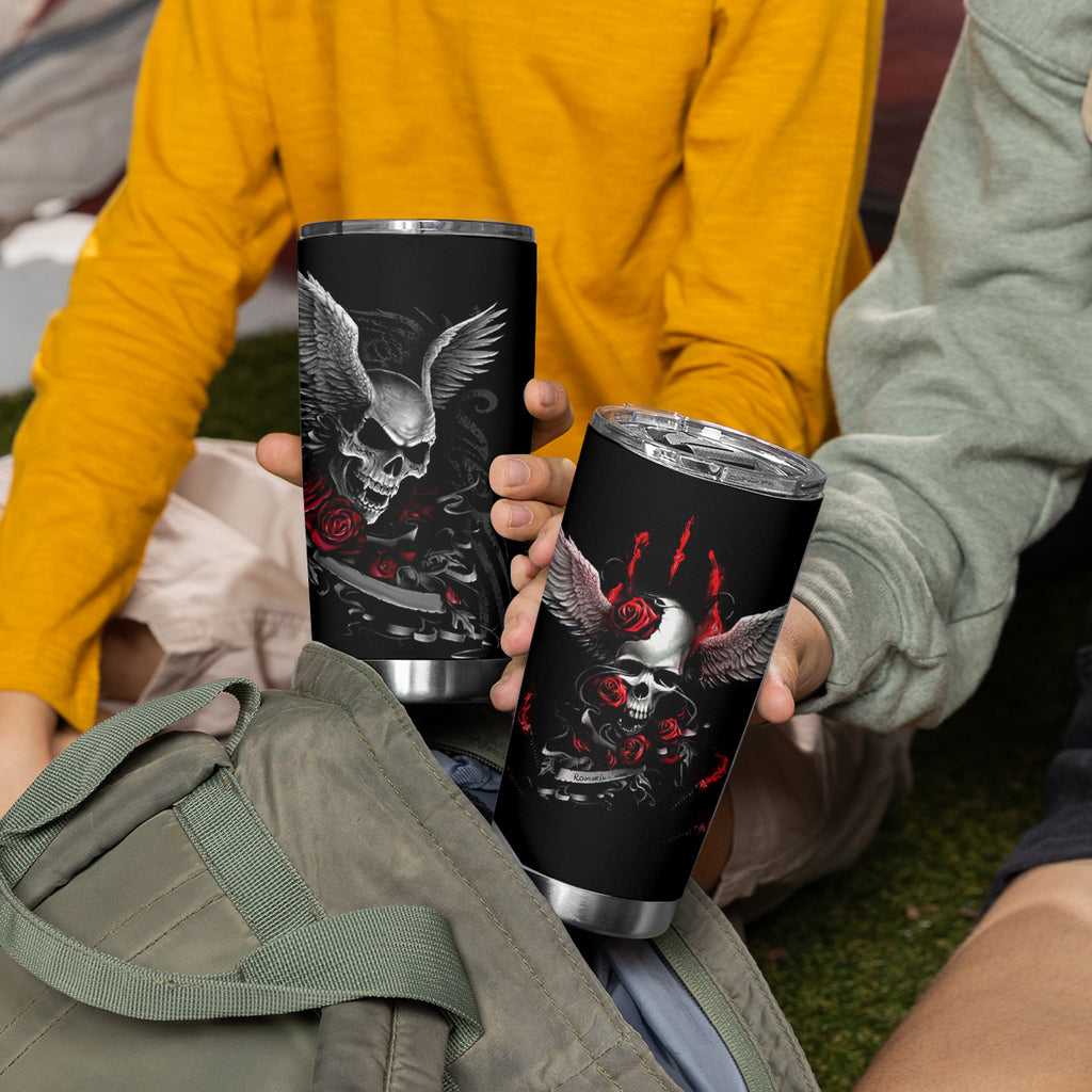 Wings Rose Skull Tumbler Cup Romantic Rose Skull Wings