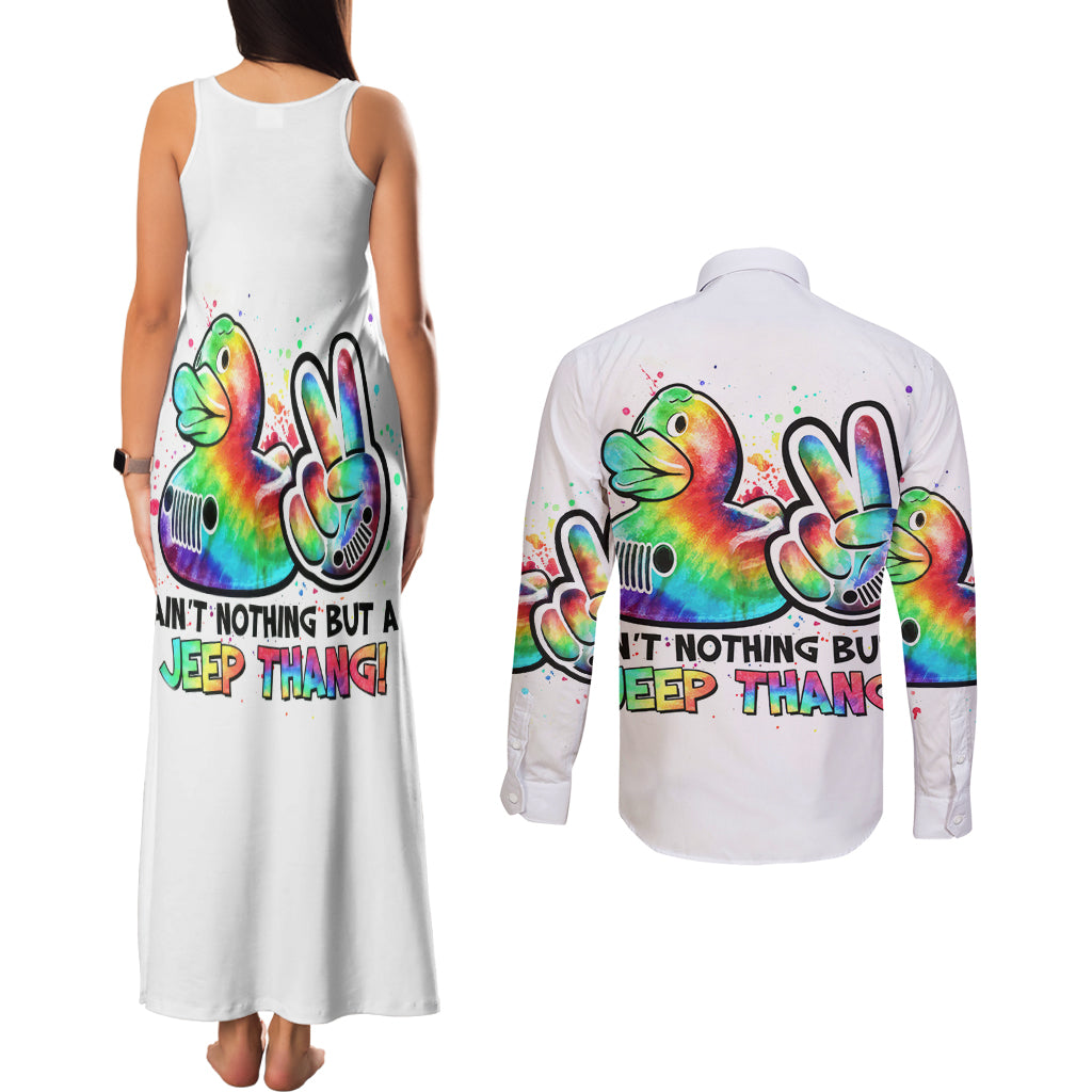 Duck Jeep Couples Matching Tank Maxi Dress and Long Sleeve Button Shirt Ain't Nothing But A Jeep Thang