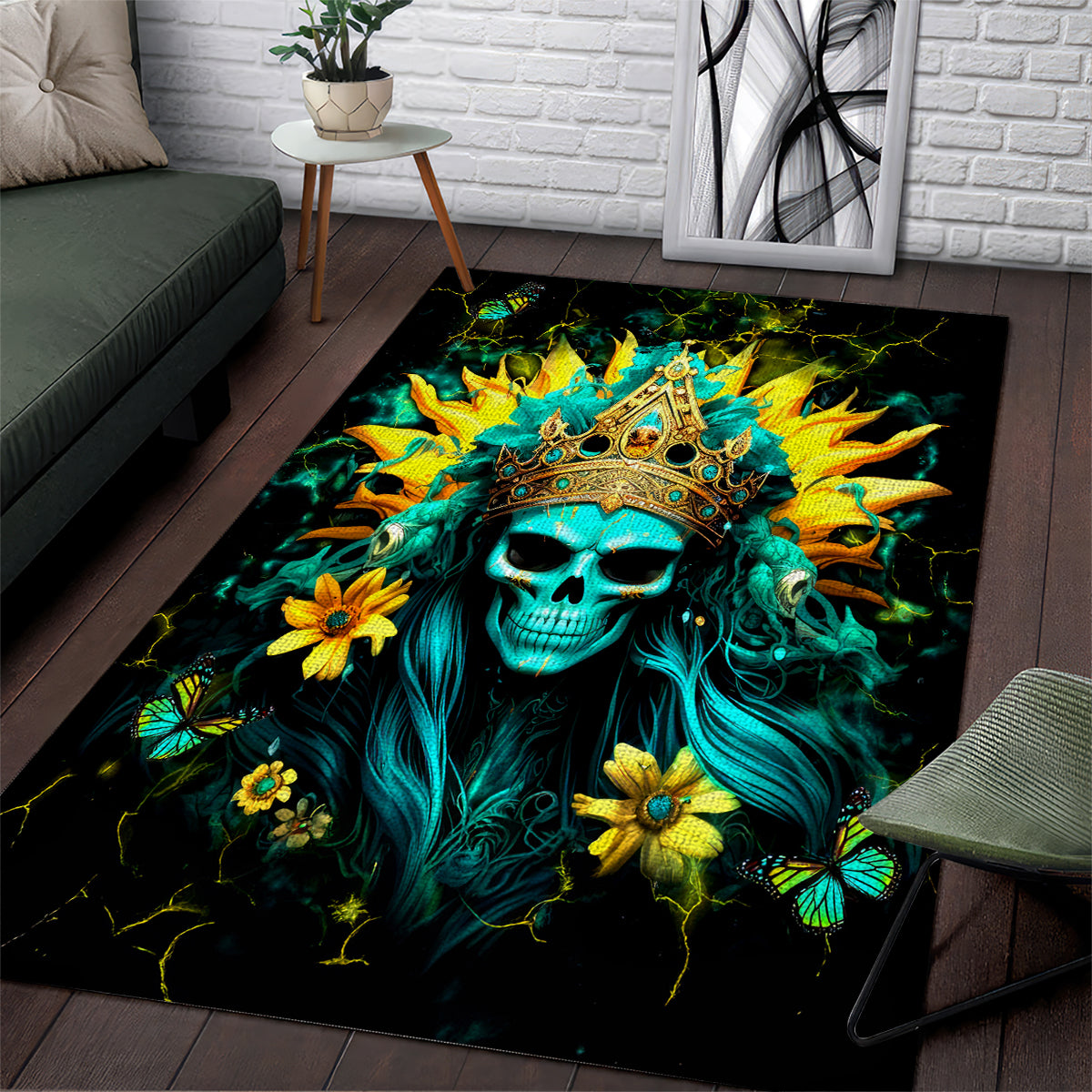 Sunflower Skull Area Rug Bitch I'm Not A Princess I'm The Fucking Queen