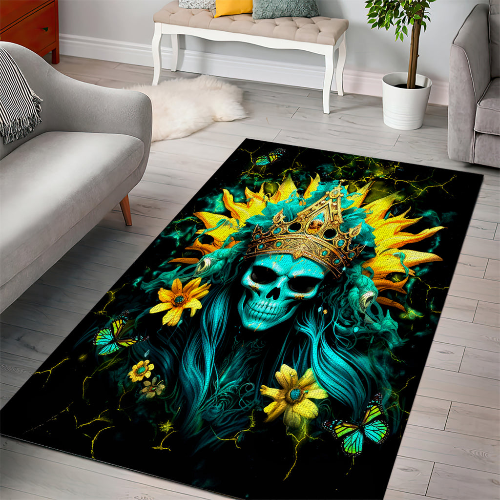 Sunflower Skull Area Rug Bitch I'm Not A Princess I'm The Fucking Queen