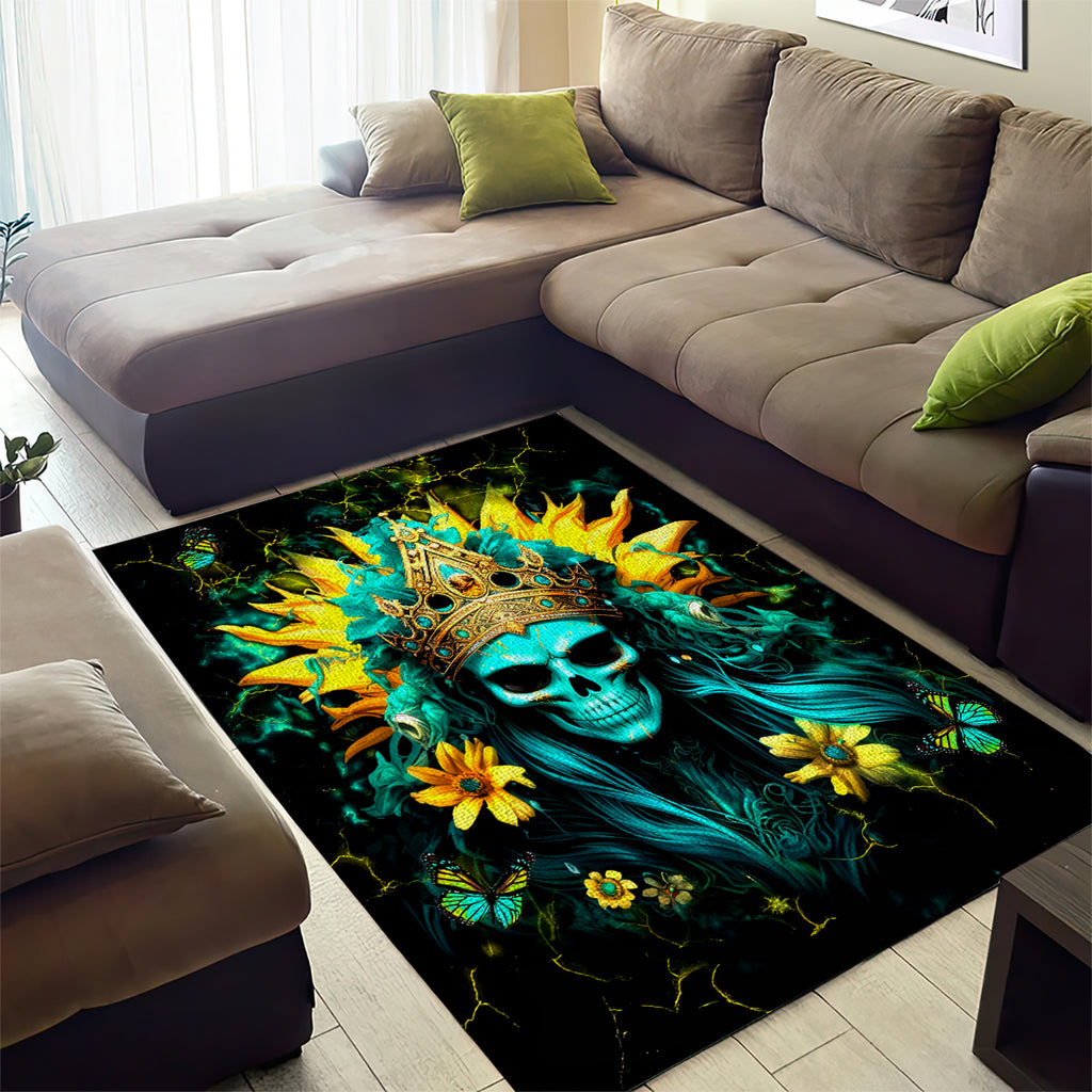 Sunflower Skull Area Rug Bitch I'm Not A Princess I'm The Fucking Queen