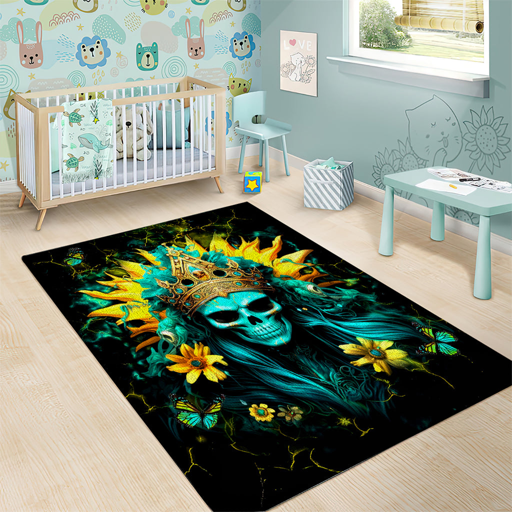 Sunflower Skull Area Rug Bitch I'm Not A Princess I'm The Fucking Queen
