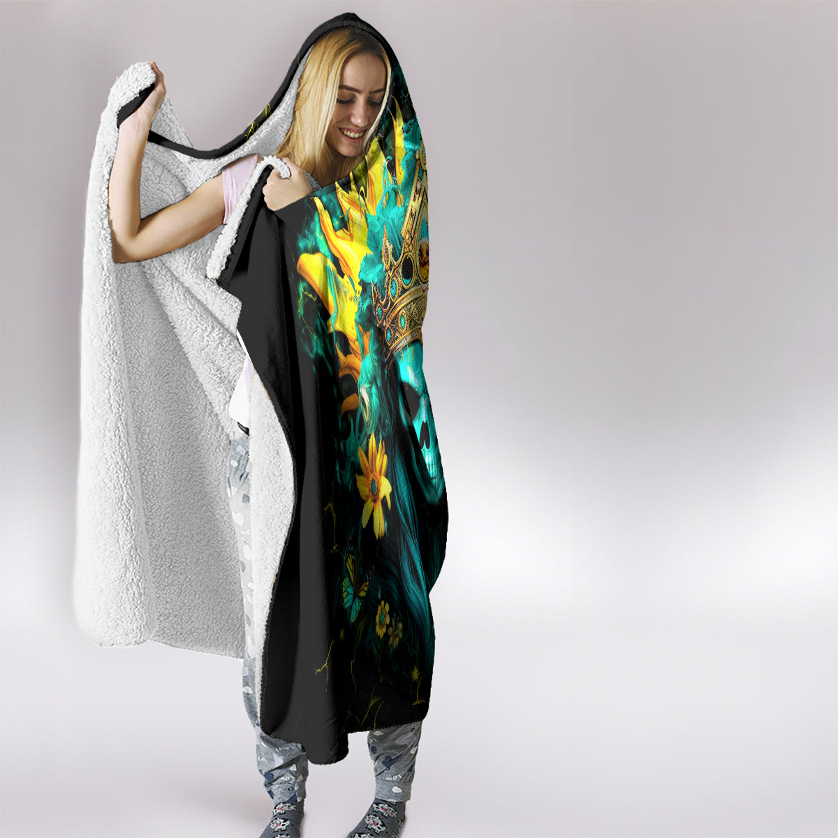 Sunflower Skull Hooded Blanket Bitch I'm Not A Princess I'm The Fucking Queen