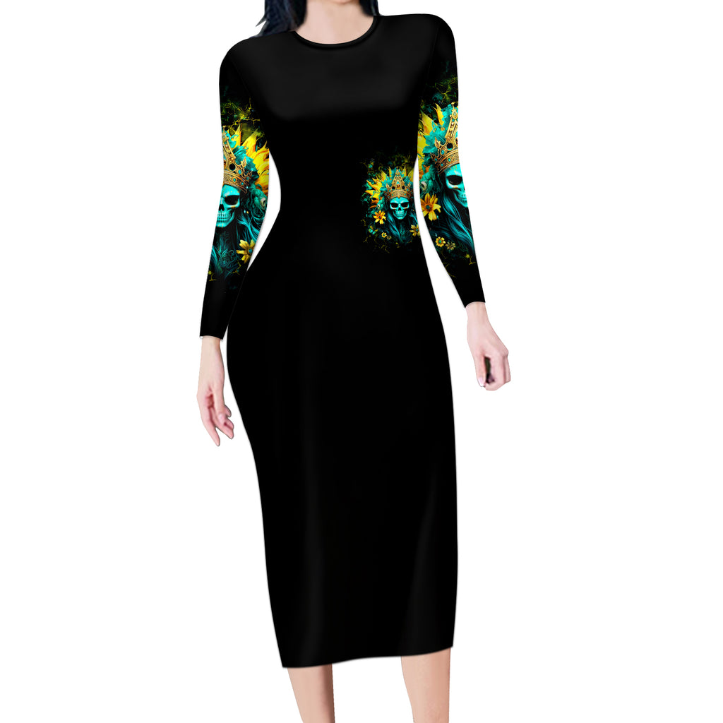Sunflower Skull Long Sleeve Bodycon Dress Bitch I'm Not A Princess I'm The Fucking Queen