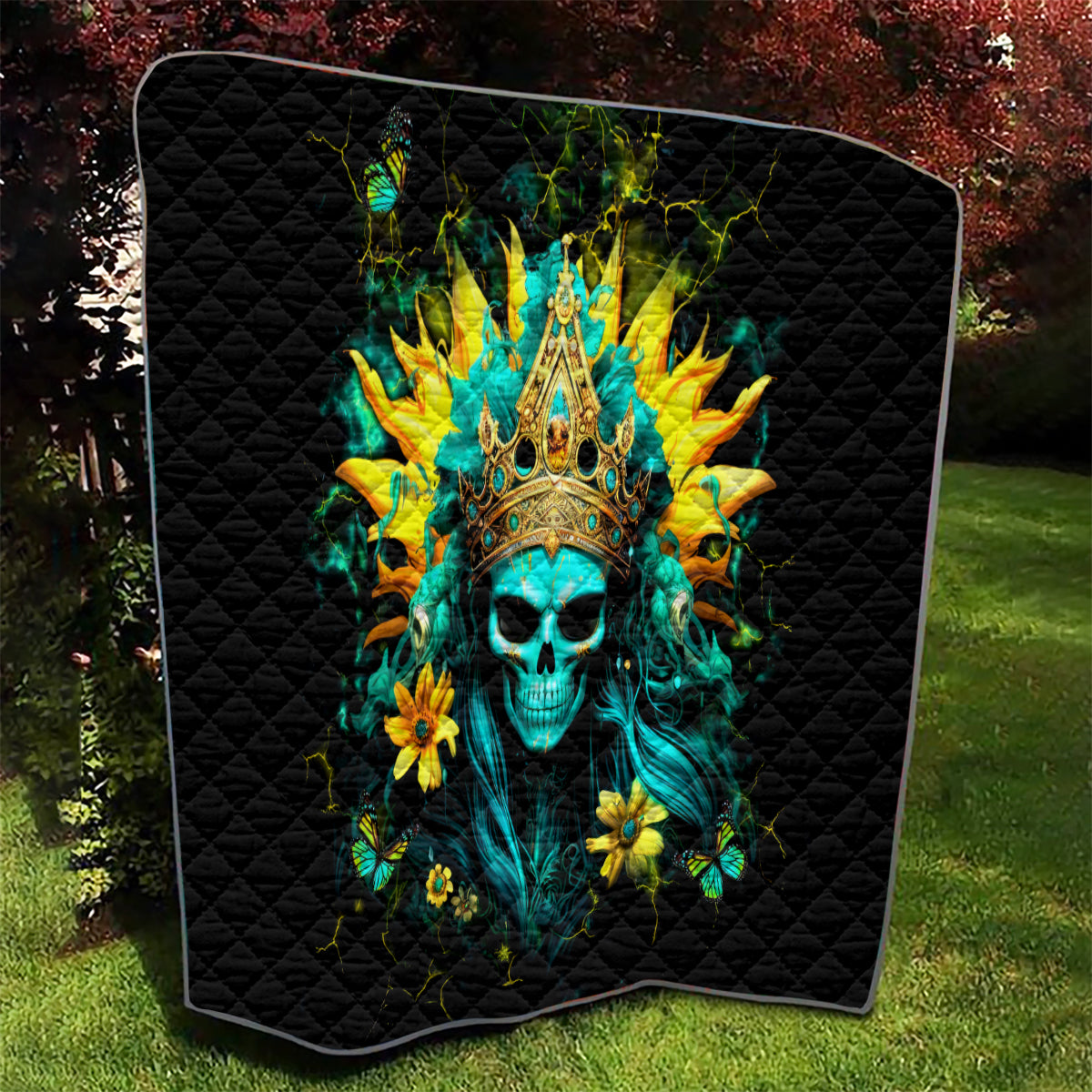 Sunflower Skull Quilt Bitch I'm Not A Princess I'm The Fucking Queen