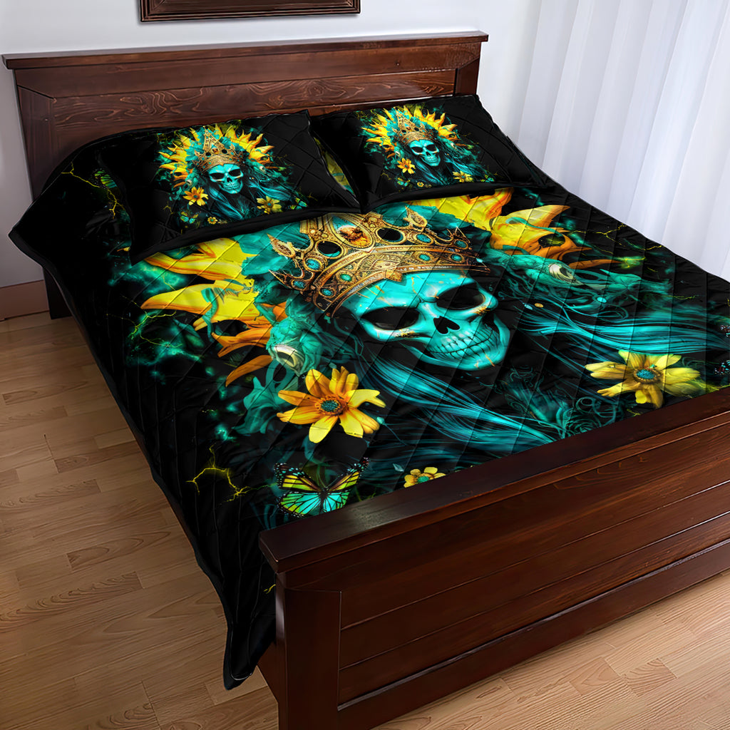Sunflower Skull Quilt Bed Set Bitch I'm Not A Princess I'm The Fucking Queen