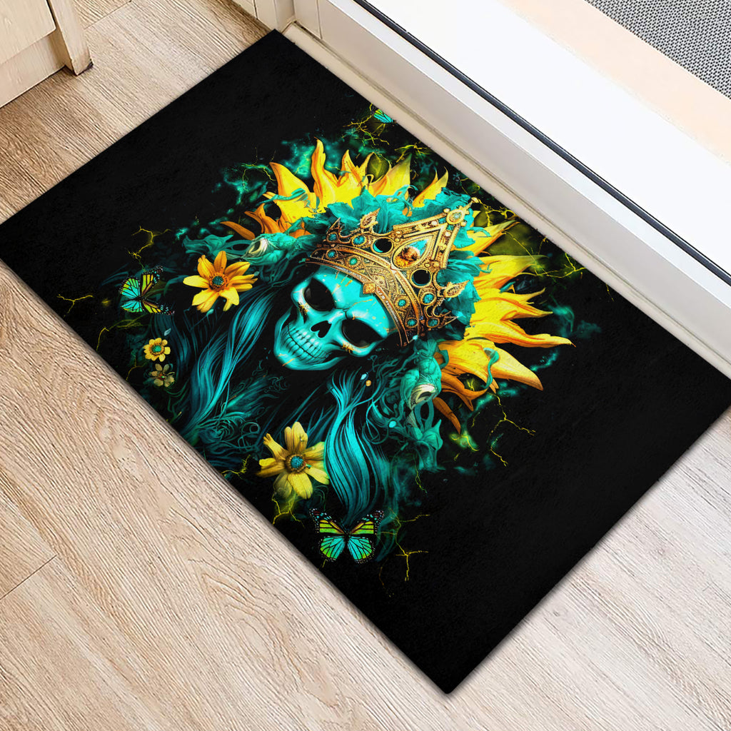 Sunflower Skull Rubber Doormat Bitch I'm Not A Princess I'm The Fucking Queen
