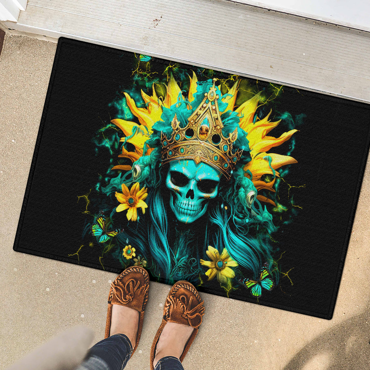 Sunflower Skull Rubber Doormat Bitch I'm Not A Princess I'm The Fucking Queen