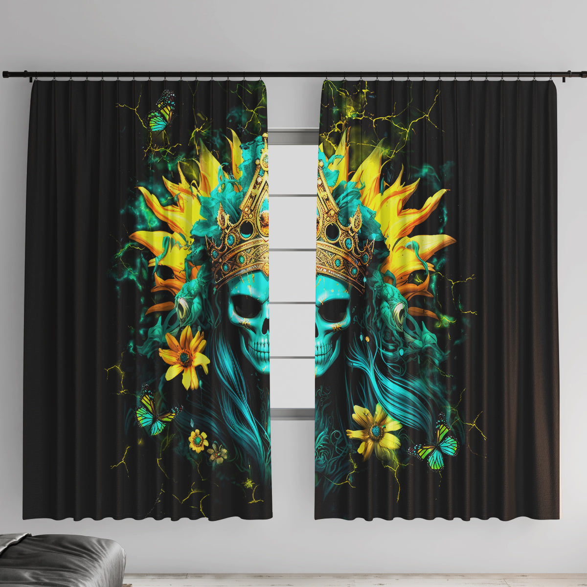 Sunflower Skull Window Curtain Bitch I'm Not A Princess I'm The Fucking Queen