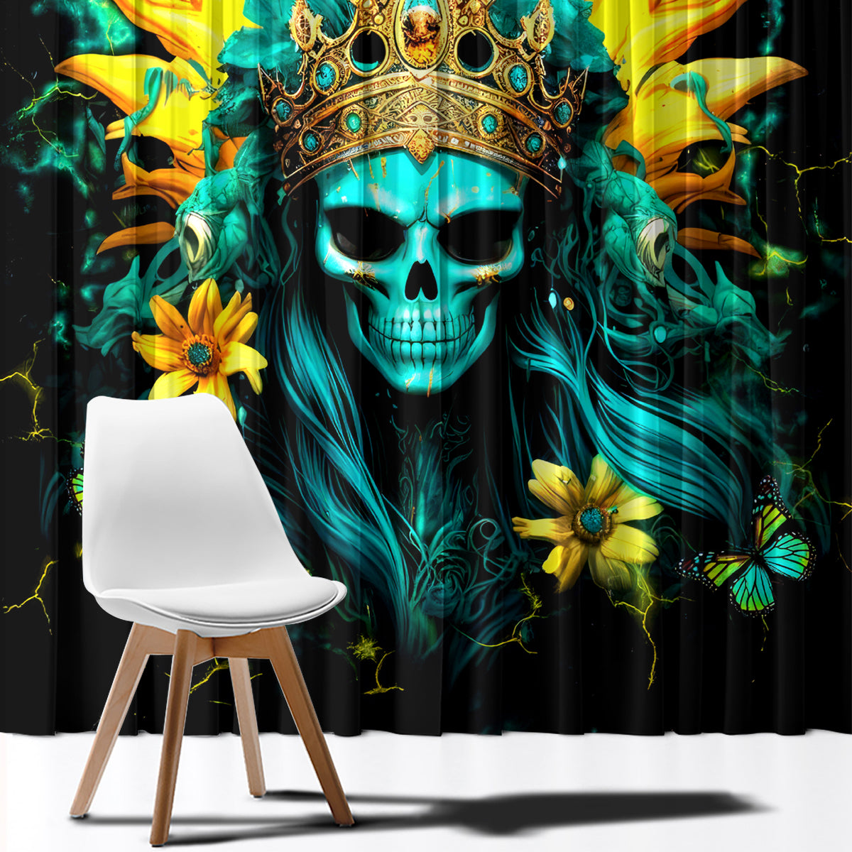 Sunflower Skull Window Curtain Bitch I'm Not A Princess I'm The Fucking Queen