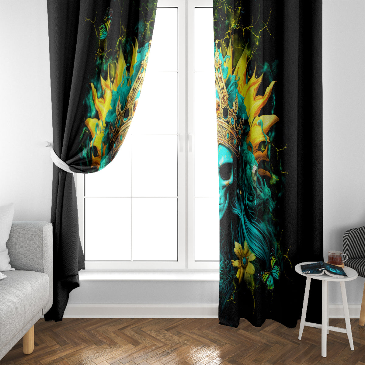 Sunflower Skull Window Curtain Bitch I'm Not A Princess I'm The Fucking Queen
