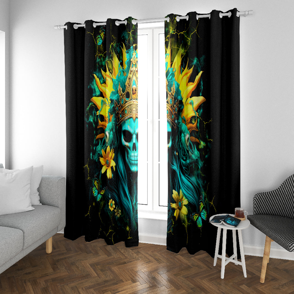 Sunflower Skull Window Curtain Bitch I'm Not A Princess I'm The Fucking Queen