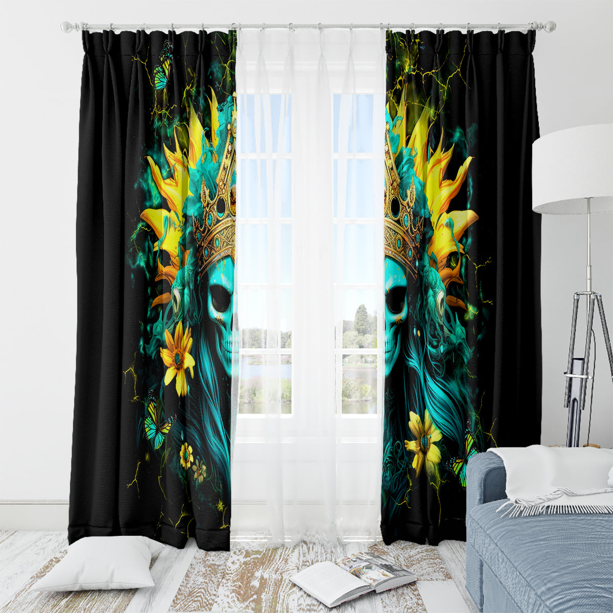Sunflower Skull Window Curtain Bitch I'm Not A Princess I'm The Fucking Queen