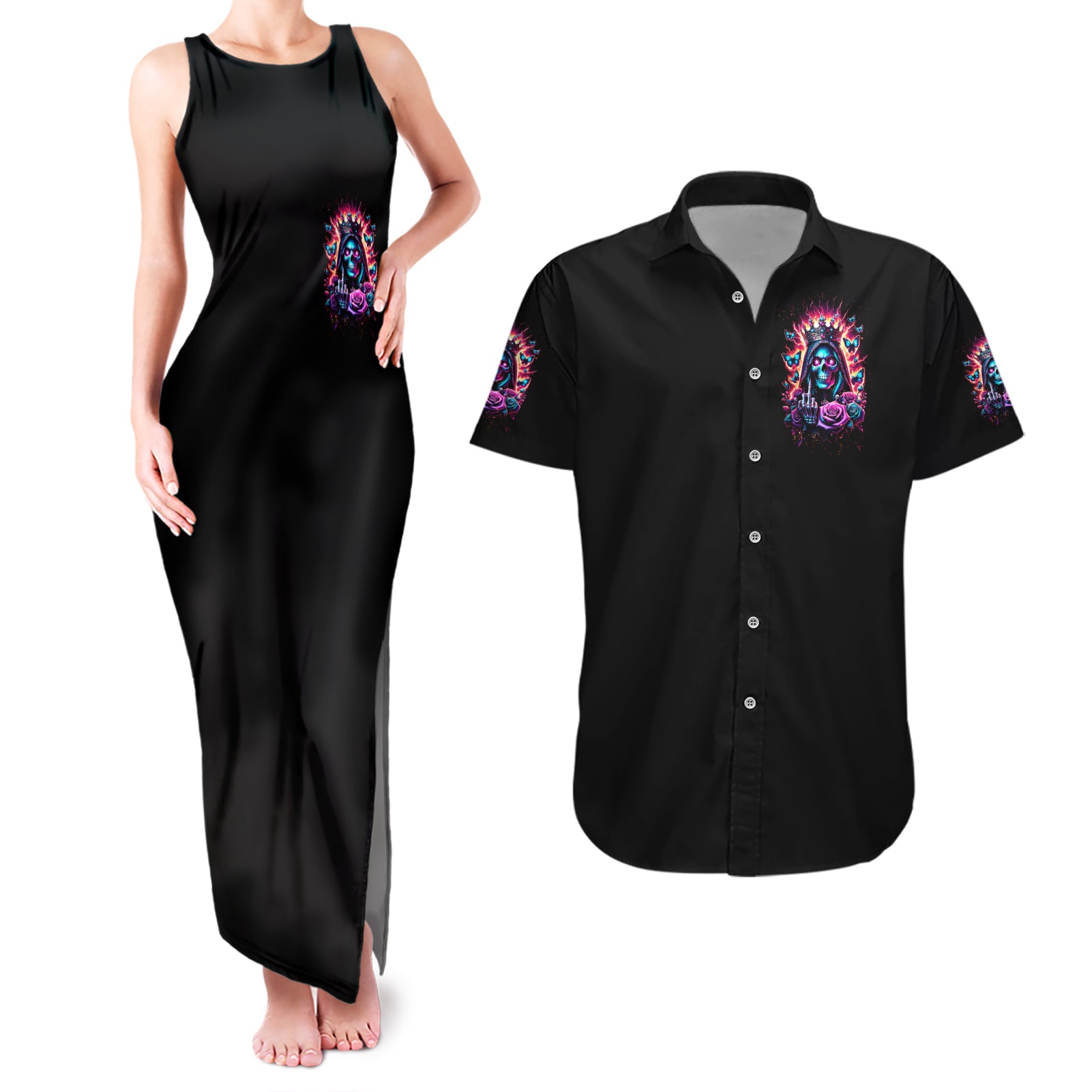 Thunder Skull Couples Matching Tank Maxi Dress and Hawaiian Shirt Bitch I'm Not A Princess I'm The Fucking Queen