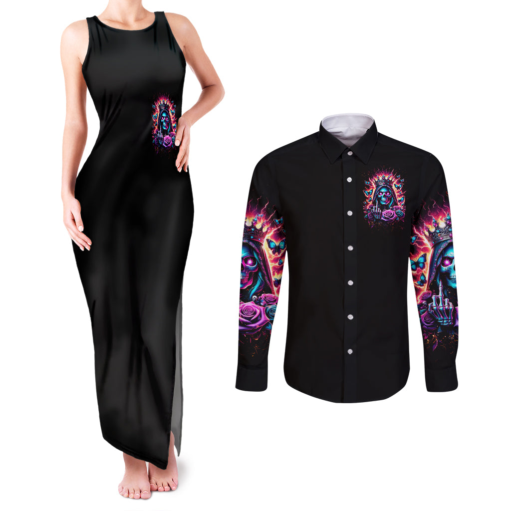Thunder Skull Couples Matching Tank Maxi Dress and Long Sleeve Button Shirt Bitch I'm Not A Princess I'm The Fucking Queen