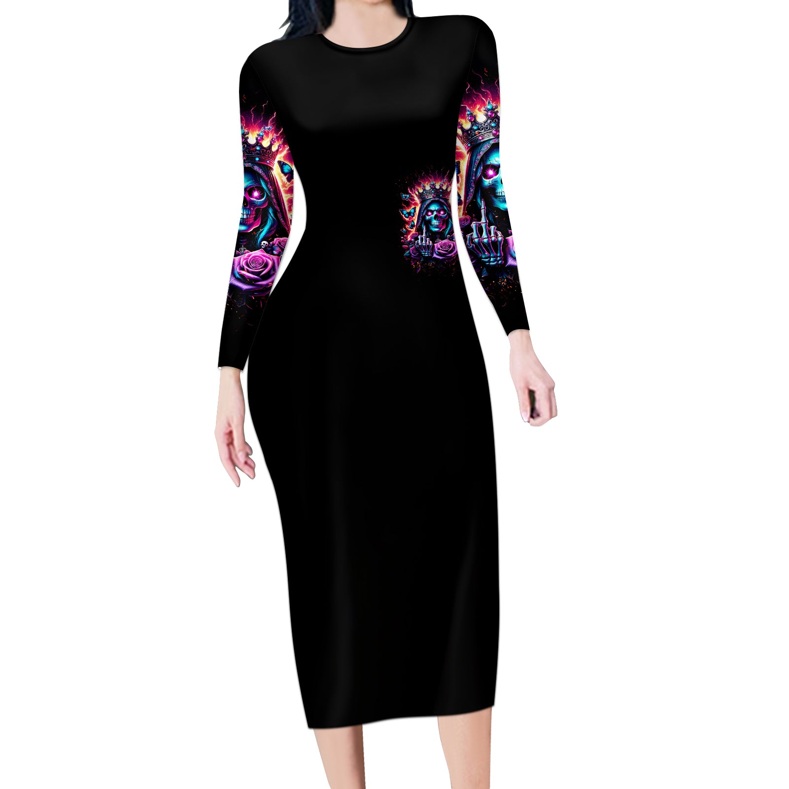 Thunder Skull Long Sleeve Bodycon Dress Bitch I'm Not A Princess I'm The Fucking Queen