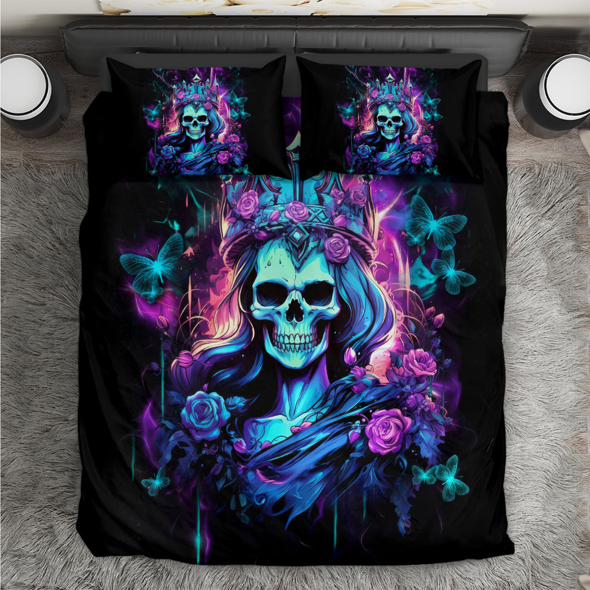 Rose Skull Bedding Set Bitch I'm Not A Princess I'm The Fucking Queen