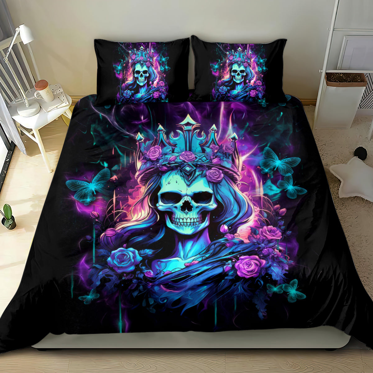 Rose Skull Bedding Set Bitch I'm Not A Princess I'm The Fucking Queen