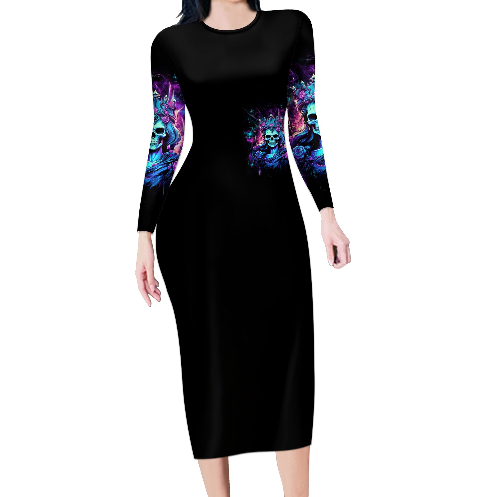 Rose Skull Long Sleeve Bodycon Dress Bitch I'm Not A Princess I'm The Fucking Queen